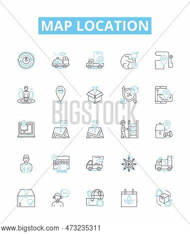 Map Location Vector Line Icons Set. Map, Location, Coordinates, Geography, Track, Find, Position Ill