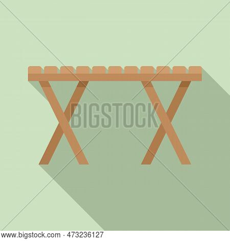 Folding Picnic Table Icon. Flat Illustration Of Folding Picnic Table Icon For Web Design