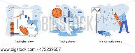 Stock Market Manipulation Concepts Set, Change Business Graph Indicator, Influence Crypto Currency P