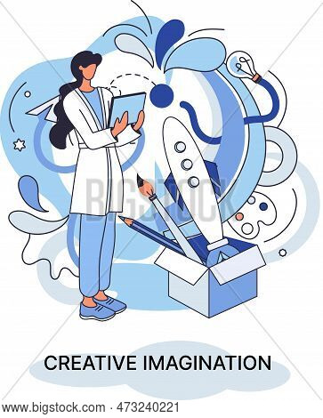 Creative Imagination And Creativity, Original Thinking. Originative Fantasy Of Designer Or Artist. A