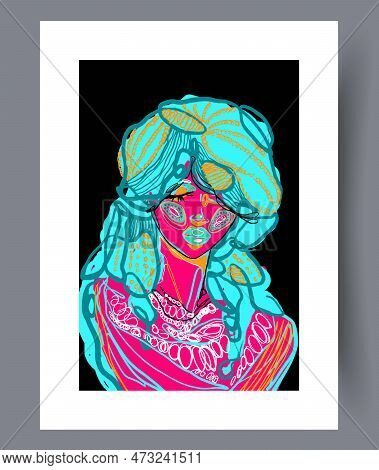 Portrait Woman Esoteric Style Wall Art Print. Contemporary Decorative Background With Style. Wall Ar