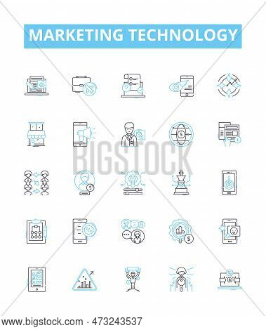 Marketing Technology Vector Line Icons Set. Marketing, Technology, Digital, Platforms, Analytics, Au