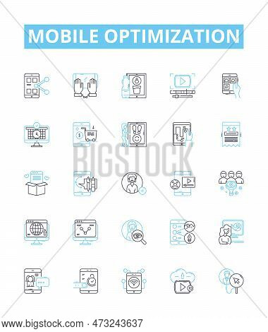 Mobile Optimization Vector Line Icons Set. Mobile, Optimization, Responsiveness, Design, Webpage, Ap