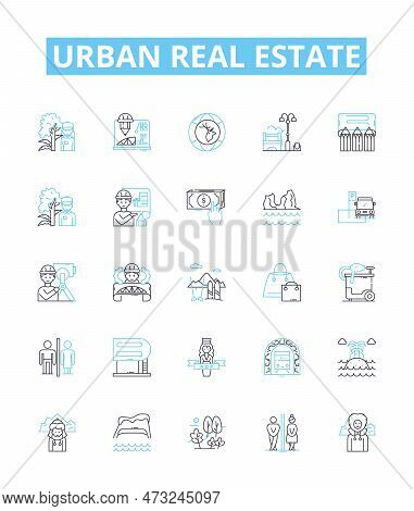 Urban Real Estate Vector Line Icons Set. Urban, Real, Estate, Housing, Urbanism, Dwelling, Apartment