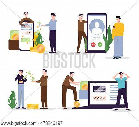 Internet Fraud And Scam. Online Hackers At Phishing, Cyber Crime, Theft Of Personal Data, Password, 