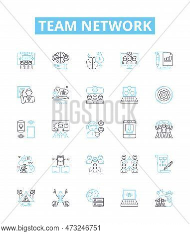 Team Network Vector Line Icons Set. Team, Network, Collaborate, Sharing, Connect, Unify, Merge Illus