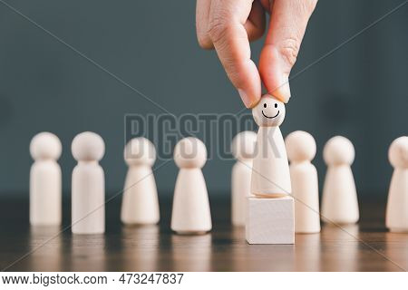 Manager Chooses And Hiring Team For Business Success. Hr Manager Hand Or Employer Chooses Takes In H