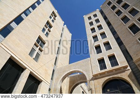 Jerusalem, Israel - October 28, 2022: Buildings Of Redeveloped Area At Alrov Mamilla Avenue Shopping