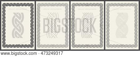 Celtic Knot Braided Frame Border Ornaments Set. Rectange Size.