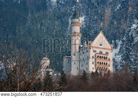 Beautiful View Of The Neuschwanstein Castle Or Schloss Neuschwanstein On A Winter Day
