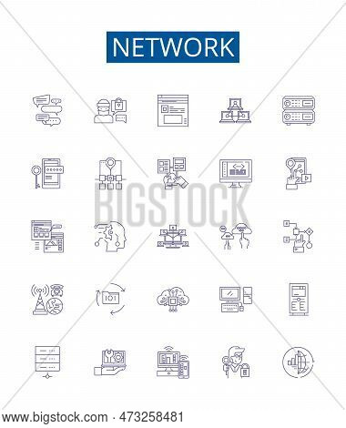 Network Line Icons Signs Set. Design Collection Of Network, Technology, Connectivity, System, Media,