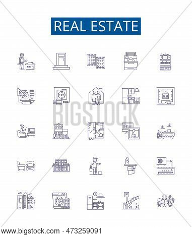 Real Estate Line Icons Signs Set. Design Collection Of Property, Homes, Land, Houses, Investment, Ag