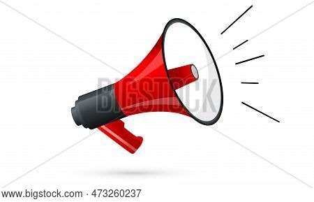 Loudspeaker On White Background, Red And White Loudspeaker, Vector Illustration Of Red Loudspeaker, 