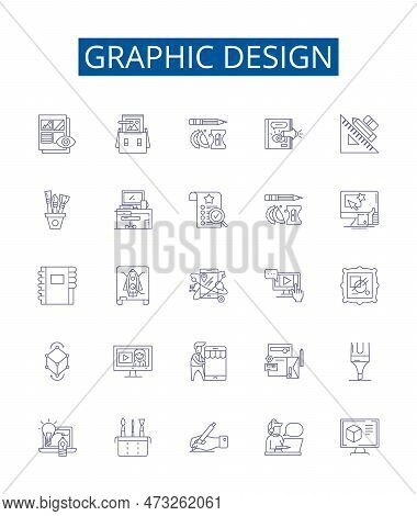 Graphic Design Line Icons Signs Set. Design Collection Of Drawing, Illustration, Printmaking, Layout