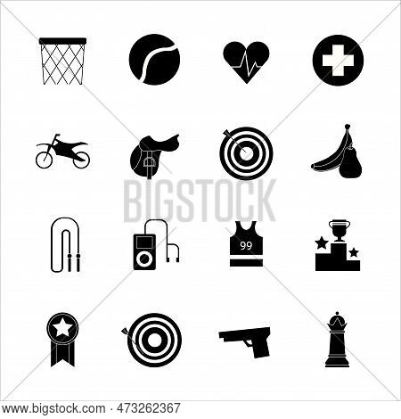 Collection Of Icons With Different Sports And Healthy Eating In Simple Design