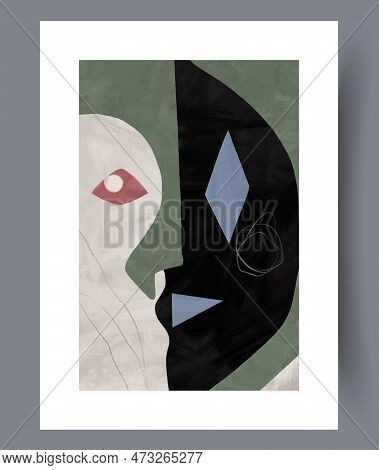 Abstract Face Esoteric Surrealism Wall Art Print. Wall Artwork For Interior Design. Contemporary Dec