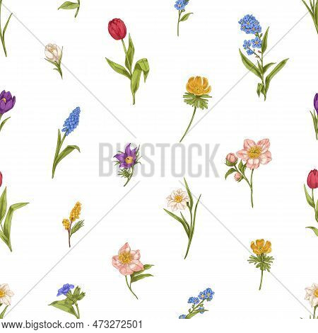 Vintage Flowers Pattern. Seamless Floral Background Design. Botanical Repeating Print. Printable Fab