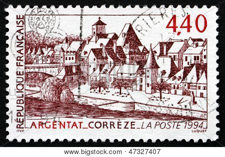 Briefmarke Frankreich 1994 Ansicht von Argentat, Correze