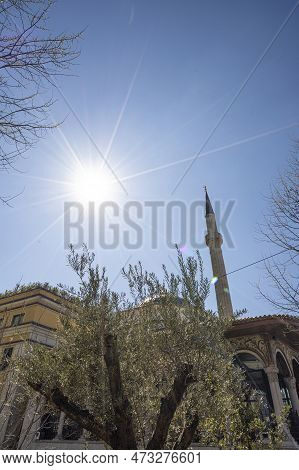 Tirana, Albania. March 2023.  Exterior View Of The Et\'hem Bej Mosque In Skenderbej Square In The Ci