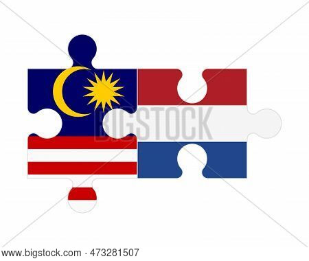 Connected Puzzle Of Flags Of Malaysia And Netherlands, Vector