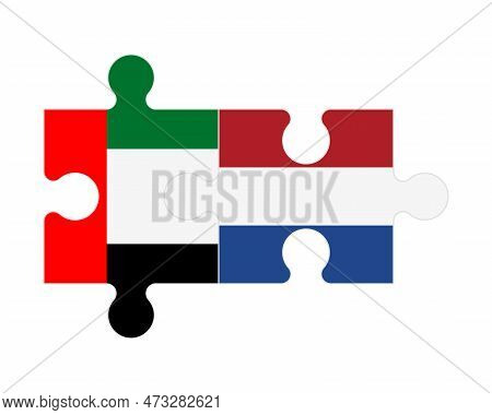Connected Puzzle Of Flags Of United Arab Emirates And Netherlands, Vector