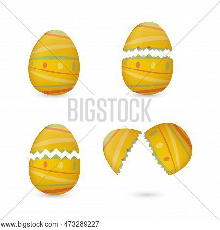 Cracked Easter Eggs Painted With Lines Set