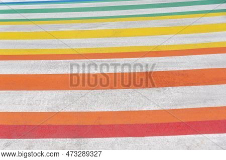 Detail Of The Multicolored Pedestrian Crossing At The Corner Of Westzijde And Gedempte Gracht In The