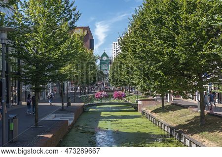 Zaandam, Netherlands - August 07, 2022: View Of The Pedestrian Street Gedempte Gracht In The Center 