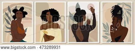 Modern Black Woman Wall Art Vector Collection.
