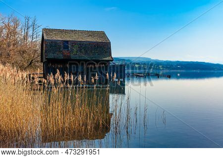 A Wooden Cabin On Lake Hallwil In Seengen, Switzerland