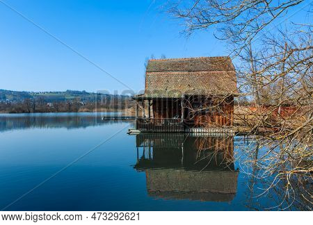 A Wooden Cabin On Lake Hallwil In Seengen, Switzerland