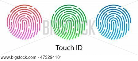 Finger Unlock Icon App Id. Fingerprint Scanner Illustration (pink, Green, Blue Fingerprint) Vector G