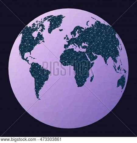 Abstract Telecommunication World Map. Gilbert's Two-world Perspective Projection. Network Map. Wired