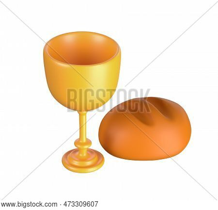 3d Icon Eucharist Bread And Vine. Sacrament Of Holy Communion Religion Christian Spirituality. Isola