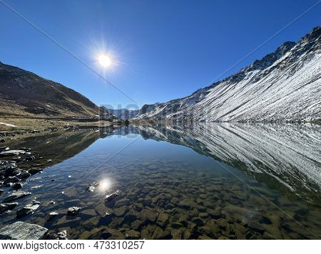 High Alpine Lake Lai Da La Scotta (schottensee Or Schotten Lake) On The Swiss Mountain Road Pass Flu