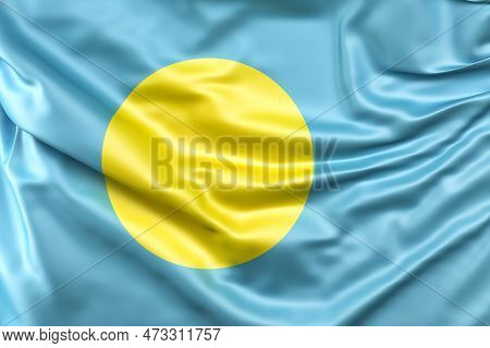 Ruffled Flag Of Palau. 3d Rendering Background