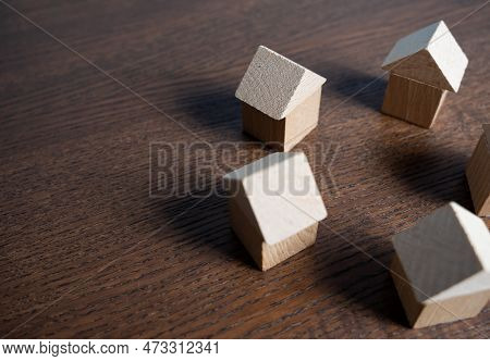 Circle Of Houses Figures. Build, Buy Or Sell Real Estate. Construction Project. Buildings And Archit
