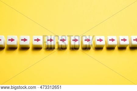 Row Of Blocks With Arrows. Movement In One Direction. Sequential Chain Of Arrows. Set Course, Make Y
