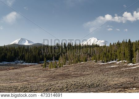 13,684 Foot Bald Mountain And 13,370 Foot Mount Guyot Rise Above The Pines Of Arapaho National Fores