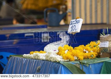Bangkok, Thailand- 14 Feb, 2023: Flowers Sold In The Flower Market Pak Klong Thalat In Bangkok. It I