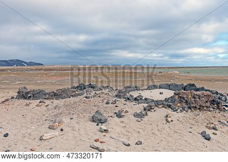 Blubber Ovens Remains On A Desolate Coast In Smeerenburg In The Svalbard Islands In Norway