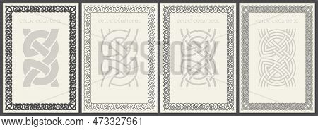 Celtic Knot Braided Frame Border Ornaments Set. Rectange Size.