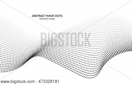 Abstract Wave Dotted Element For Design. Stylized Line With Dot On Art Background. Waves Range With 