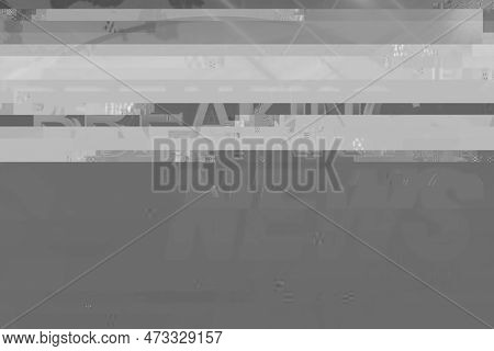 Horizontal Distortion Of Broken Video Image On Black Background, Vhs Effect, Glitch Digital Color Pi
