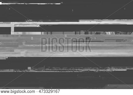 Horizontal Distortion Of Broken Video Image On Black Background, Vhs Effect, Glitch Digital Color Pi