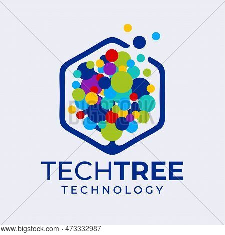 Colorful Technology Tree Abstract Logo Design Vector. Modern Digital Plant Logo.