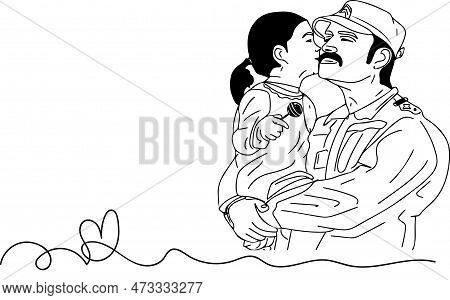 Heartwarming Scene Of A Soldier In Uniform Embracing A Little Girl - Vector Drawing
Vector Illustrat