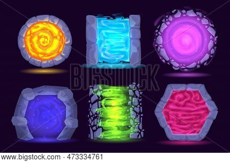 Futuristic Portal To Another World. Fantasy Game Gate To Another Dimensions, Magic Teleport And Ston