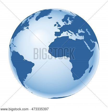 Earth Globe - World Map With Continents On Planet Earth, Vector Illustration On White Background