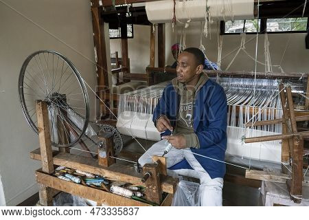 Arusha, Tanzania - October 17th, 2022: A Participant In The Shanga Project For Disabled People, Usin